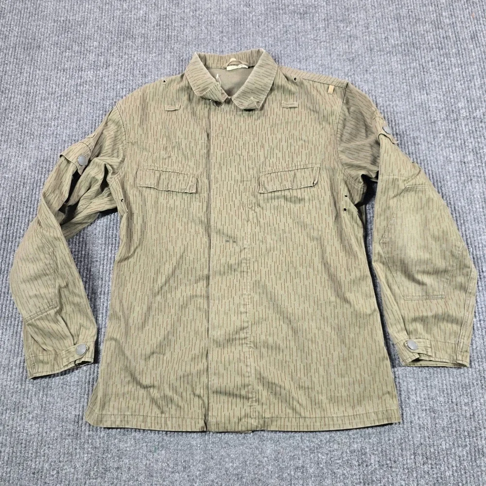 Vintage Military Jacket Mens G48 Green Rain Camo Cotton Button Front Army